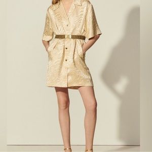 Sandro gold woven shirt dress